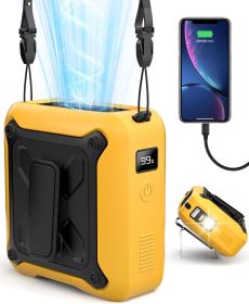 Portable Waist Fan Clip on Belt Under Shirt w/LED Display & Flashlight, 8000mAh Battery Powered (Color: Yellow)