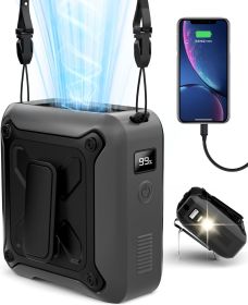 Portable Waist Fan Clip on Belt Under Shirt w/LED Display & Flashlight, 8000mAh Battery Powered (Color: Dark Black)