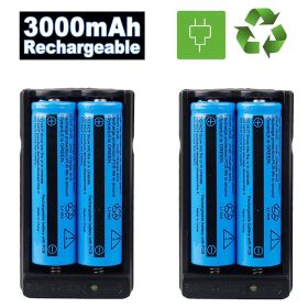 Battery 3000mAh 3.7V Rechargeable Li-ion Batteries for Torch Laser+Dual Charger (Quantity: 4*Batteries+2*Dual Charger)