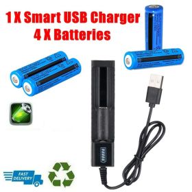 Rechargeable Li-Ion button top Batteries 3000mAh Multipurpose Battery 3.7V + USB Charger for Torch Laser (Quantity: 4* batteries + 1* usb charger)