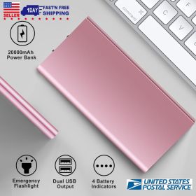 20000mAh Power Bank Ultra-thin External Battery Pack Phone Charger Dual USB Ports (Color: Pink)
