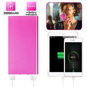 20000mAh Power Bank Ultra-thin External Battery Pack Phone Charger Dual USB Ports (Color: Hot Pink)